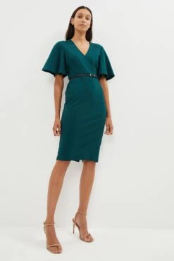 Coast Wrap Top Ponte Flare Sleeve Pencil Dress
