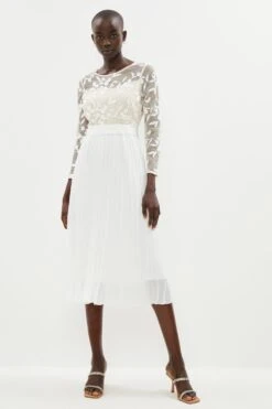 Coast Contrast Embroidered Long Sleeve Midi Dress -Coast bcc02837 ivory xl 2