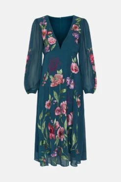Coast Alexandra Gallagher Embroidered V Neck Midi Dress -Coast bcc02860 teal xl 3