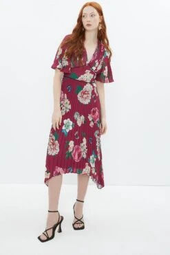 Coast Alexandra Gallagher Pleated Plunge Hi Lo Dress