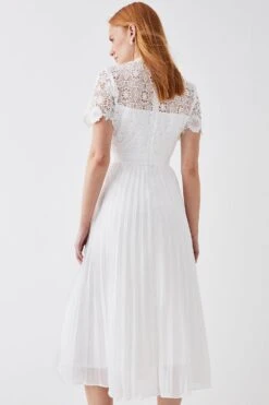 Coast Corded Lace Top Pleated Full Skirt Midi Dress -Coast bcc03042 ivory xl 2