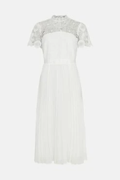 Coast Corded Lace Top Pleated Full Skirt Midi Dress -Coast bcc03042 ivory xl 3