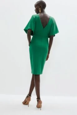 Coast V Neck Crepe Cape Pencil Dress -Coast bcc03088 green xl 2
