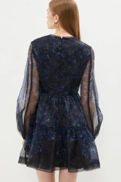 Coast Mini Dress In Printed Organza With Trim 6 Coast Mini Dress In Printed Organza With Trim -Coast bcc03195 black xl 2