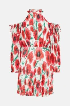 Coast Cold Shoulder Pleated Chiffon Mini Dress -Coast bcc03319 multi xl 3