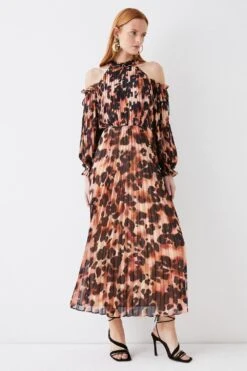 Coast Cold Shoulder Pleated Chiffon Midaxi Dress