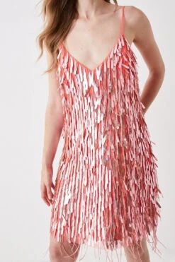 Coast Premium Sequin And Fringe Mini Dress -Coast bcc03356 coral xl 3