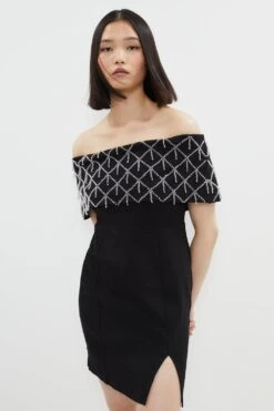 Coast Embelished Bardot Sculpting Jersey Mini Dress