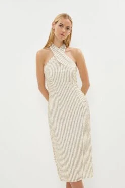 Coast Premium Linear Sequin Cross Neck Midi Dress