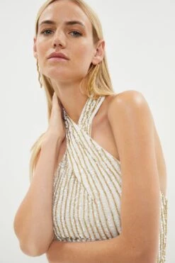 Coast Premium Linear Sequin Cross Neck Midi Dress -Coast bcc03378 white xl 5