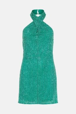 Coast Premium Linear Sequin Cross Neck Mini Dress -Coast bcc03379 green xl 3