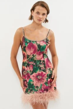 Coast 18 Coast Diamante Trim Mini Dress With Feather Hem