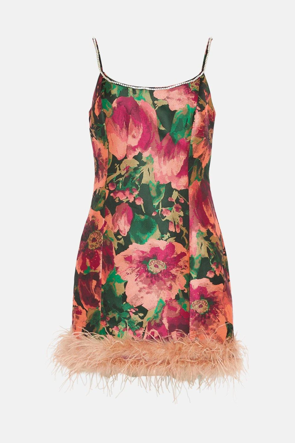 Coast Diamante Trim Mini Dress With Feather Hem 4 Coast Diamante Trim Mini Dress With Feather Hem - Image 4