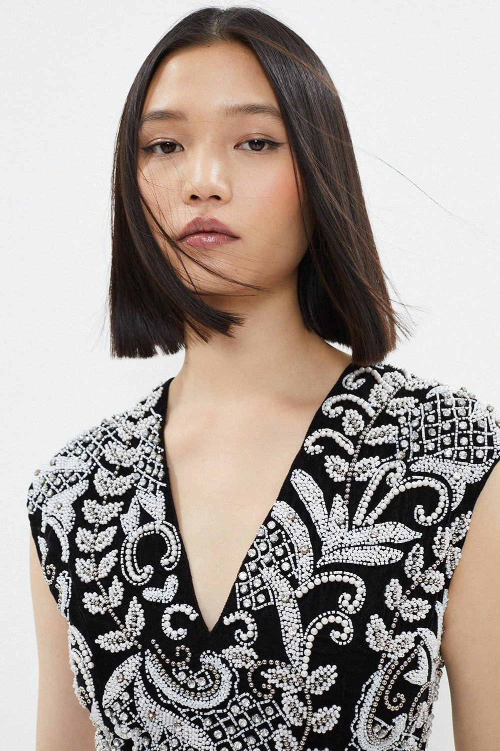 Coast V Neck Hand Embellished Mini Dress 2 Coast V Neck Hand Embellished Mini Dress - Image 2