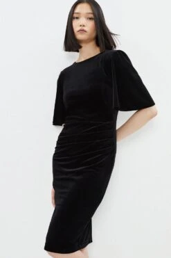 Coast 32 Coast Velvet Flare Sleeve Figure Sculpting Dress
