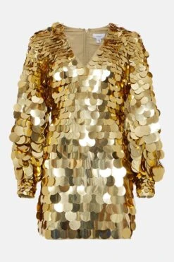 Coast Deep V Disc Sequin Mini Dress​ -Coast bcc03441 gold xl 3