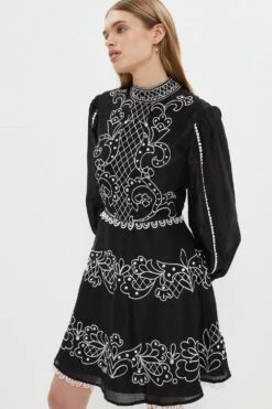 Coast Cutwork And Embroidered Balloon Sleeve Dress