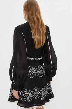 Coast Cutwork And Embroidered Balloon Sleeve Dress -Coast bcc03463 mono xl 2