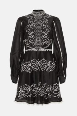 Coast Cutwork And Embroidered Balloon Sleeve Dress -Coast bcc03463 mono xl 3