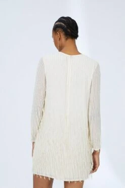 Coast Long Sleeve Embellished Fringe Detail Mini Dress -Coast bcc03468 ivory xl 2