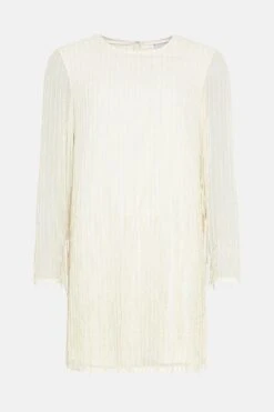 Coast Long Sleeve Embellished Fringe Detail Mini Dress -Coast bcc03468 ivory xl 3