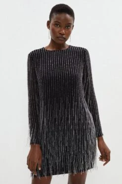 Coast Beaded Fringe Embellished Mini Dress