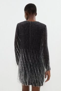 Coast Beaded Fringe Embellished Mini Dress -Coast bcc03469 black xl 2