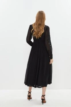 Coast Placed Cutwork Midi Georgette Shirt Dress -Coast bcc03470 black xl 2