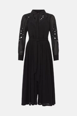 Coast Placed Cutwork Midi Georgette Shirt Dress -Coast bcc03470 black xl 3