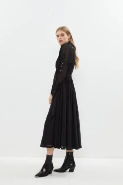 Coast Placed Cutwork Midi Georgette Shirt Dress -Coast bcc03470 black xl 4