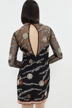 Coast Mini Dress With Hand Embellished Flowers​ -Coast bcc03476 black xl 2