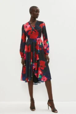 Coast Long Sleeve Ruffle Mid Wrap Dress