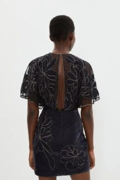 Coast Beaded Applique Velvet Mini Dress -Coast bcc03548 black xl 2