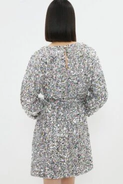 Coast Belted Sequin Mini Dress -Coast bcc03566 silver xl 2