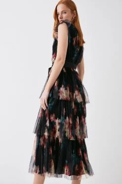 Coast Tiered Mesh Belted Midi Dress -Coast bcc03614 black xl 4