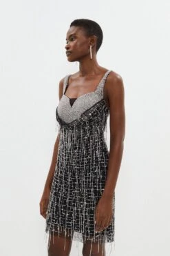 Coast Premium Drape Corset Fringe Mini Dress