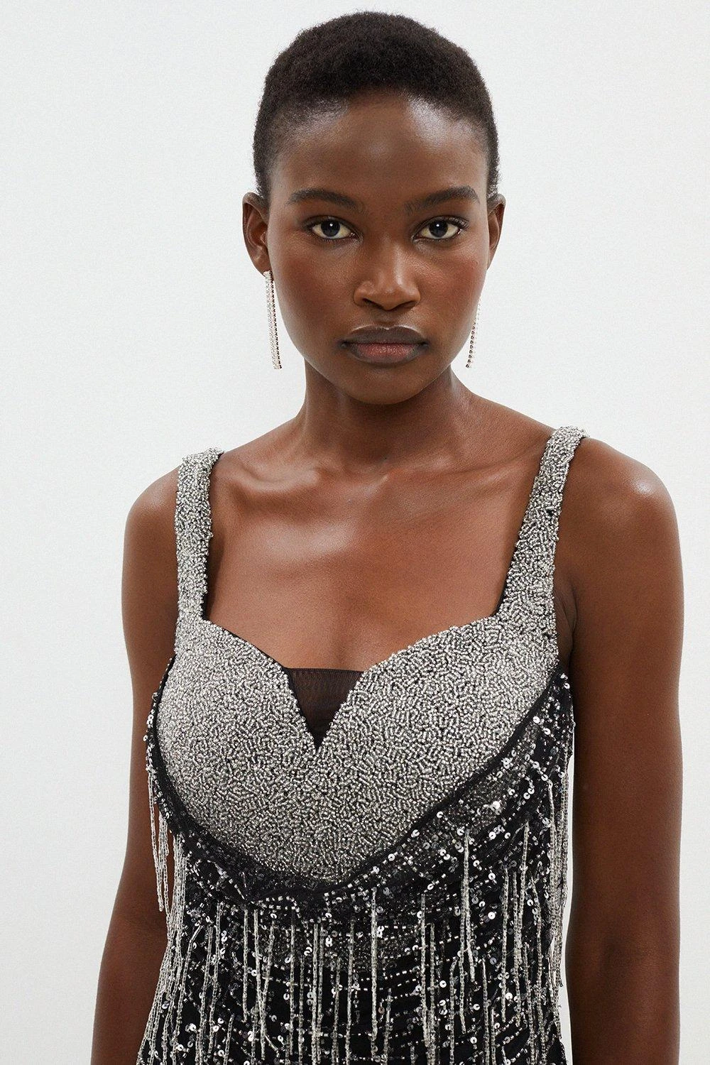 Coast Premium Drape Corset Fringe Mini Dress 2 Coast Premium Drape Corset Fringe Mini Dress - Image 2