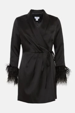 Coast Drape Front Feather Cuff Mini Dress -Coast bcc03667 black xl 3