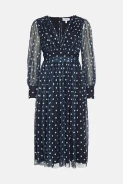 Coast Printed Mesh Plunge Neck Midi Dress -Coast bcc03670 mono xl 3