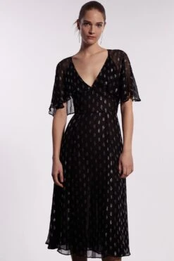 Coast Metallic Spot Cape Sleeve Midi Dress