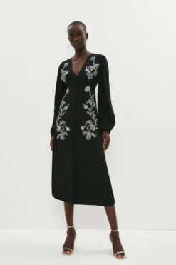 Coast Mirror Beadwork Viscose Button Through Dress