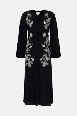 Coast Mirror Beadwork Viscose Button Through Dress -Coast bcc03726 black xl 3