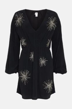 Coast Starburst Beadwork Viscose Mini Dress -Coast bcc03728 black xl 3