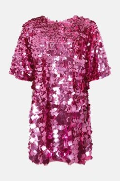 Coast Plus Size Premium Square Sequin T Shirt Dress -Coast bcc03752 pink xl 3