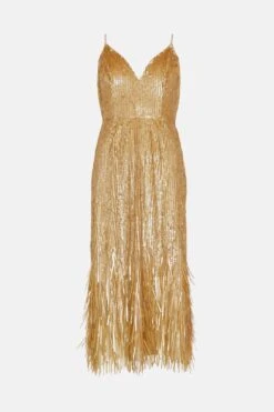 Coast All Over Sequin Fringe Hem Midi Dress -Coast bcc03755 gold xl 3