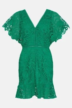 Coast Mini V Neck Lace Dress With Flare Sleeve -Coast bcc03777 green xl 3