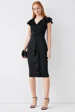 Coast Ruffle V Neck Pencil Dress