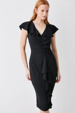 Coast Ruffle V Neck Pencil Dress -Coast bcc03792 black xl 2