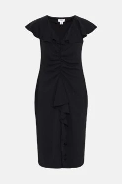 Coast Ruffle V Neck Pencil Dress -Coast bcc03792 black xl 3