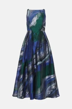 Coast Premium Metallic Abstract Jacquard Midi Dress -Coast bcc03820 blue xl 3